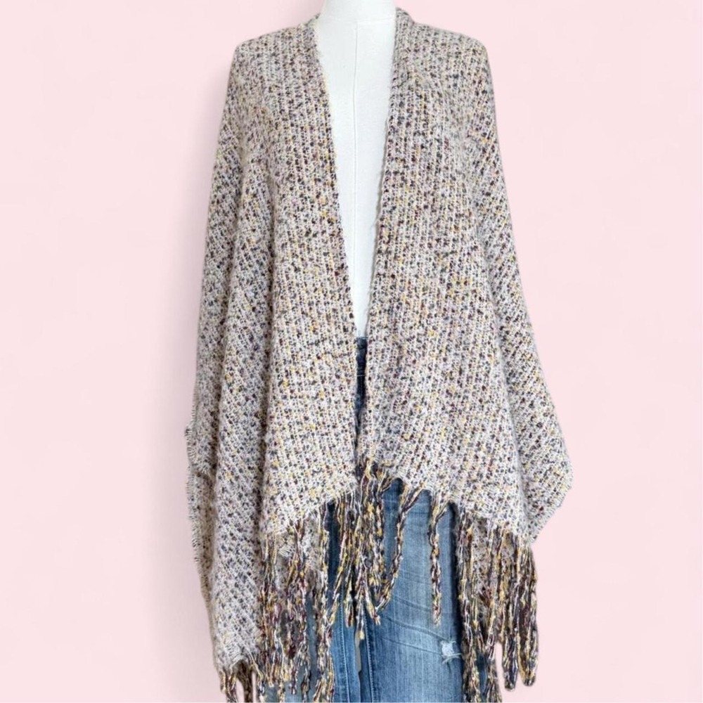 Natural Reflections Women's Oversized Bouclé Fringe Poncho Wrap